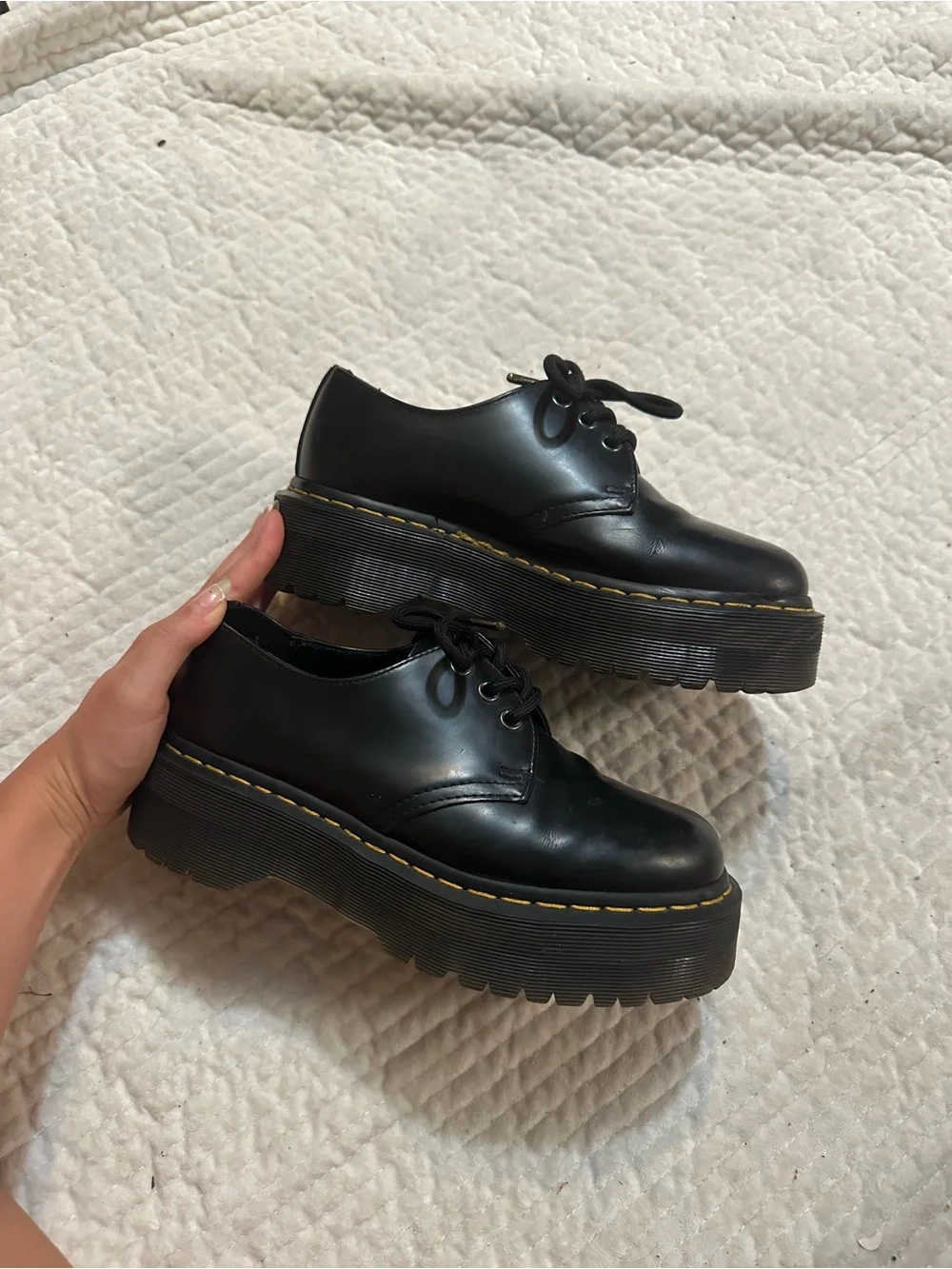 Platform Doc Martens Lace-Up Shoes with Yellow Stitching